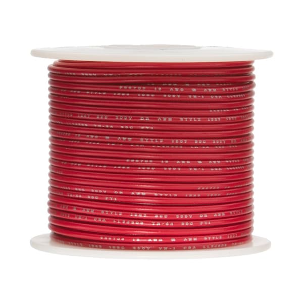 UL1015 Commercial Copper Wire, Bright, Red, 20 AWG, 0.032" Diameter, 100' Length